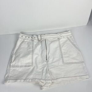 White High-waisted Casual Tie-waist pull on belted Cotton blend Shorts sz Large